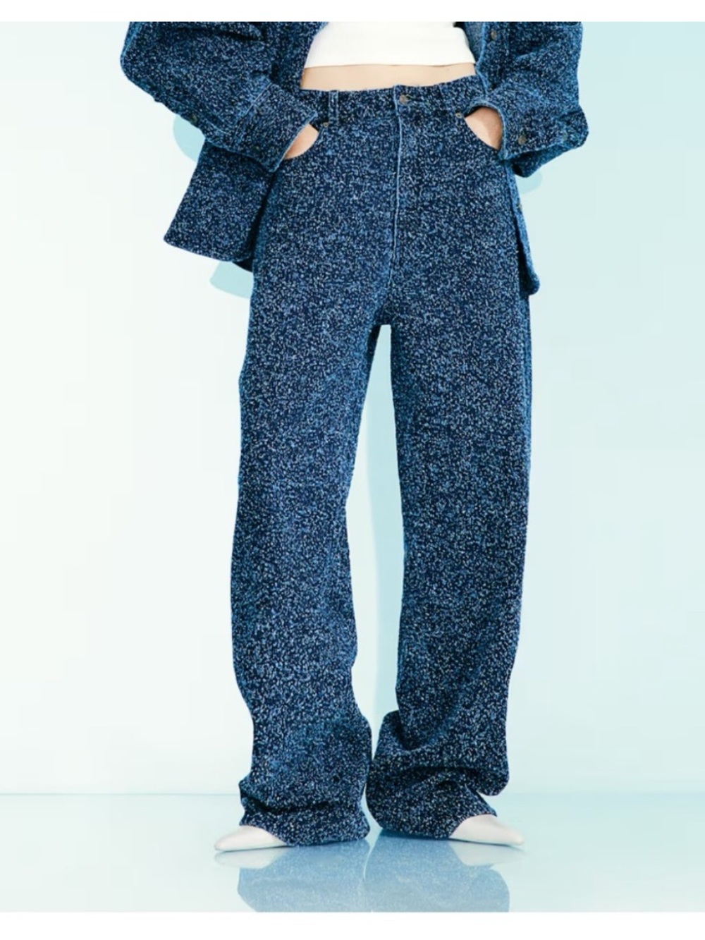 H&M Studio Collection Wide Leg Boucle Jeans